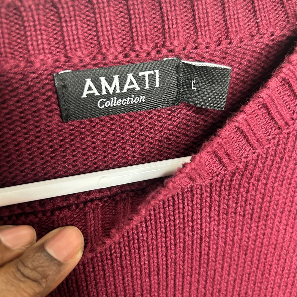 Amati Longhair Cat Embroidered Cotton Knit Sweater - Burgundy Sz L - Picture 7 of 11